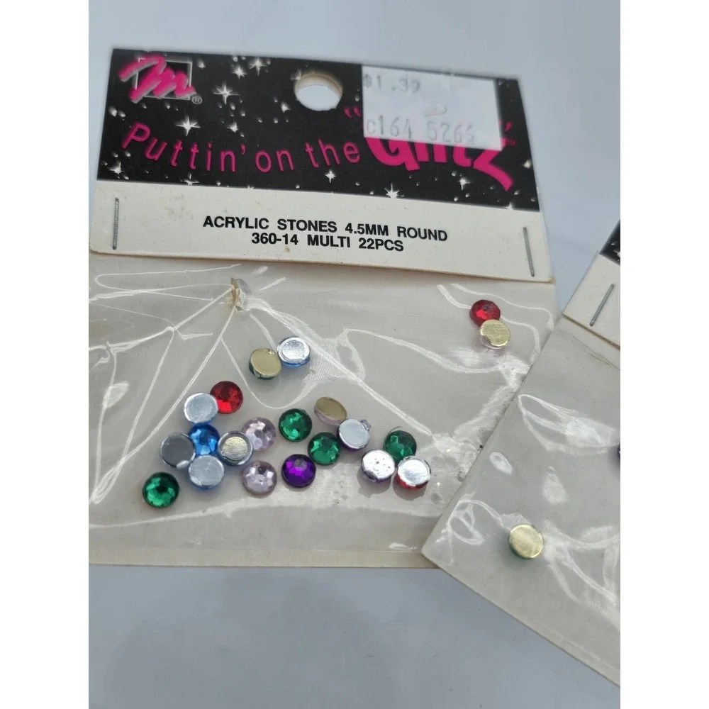 7 Lot - Vtg Puttin' On‎ The Glitz Rhinestones Acrylic Stones - 4.5mm - Rainbow
